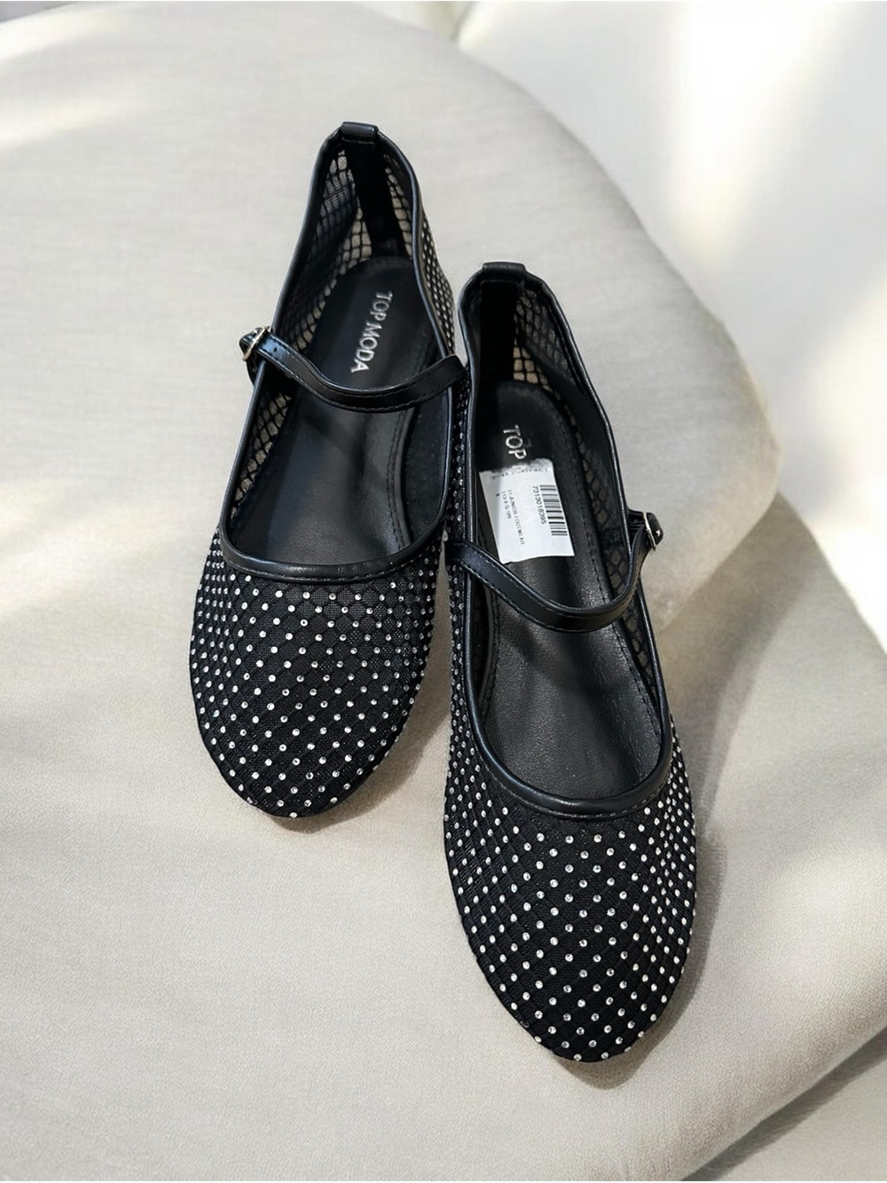 TOP Moda Black Flats with Rhinestone Dots